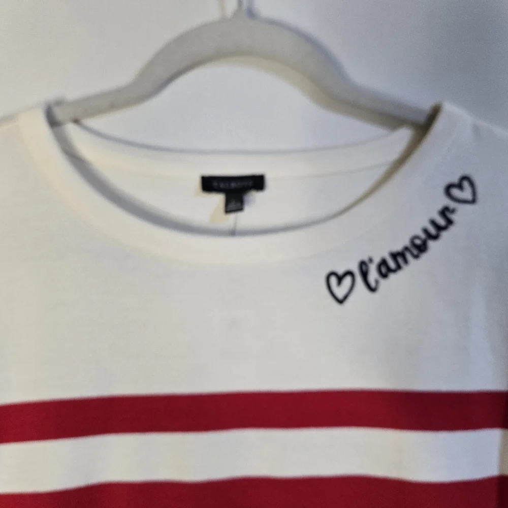 Talbots Red & White Striped Long Sleeve Pullover Top With ❤️ L'Amour Detail NWT - Picture 5 of 11